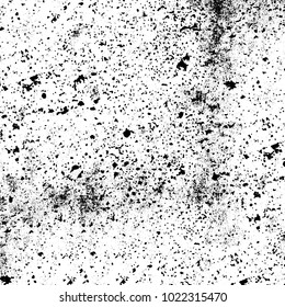 Black and white grunge background. Abstract monochrome vector texture. Pattern of ink stains, dust, lines, chips