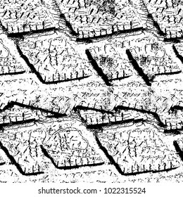 Black and white grunge background. Abstract monochrome vector texture. Pattern of ink stains, dust, lines, chips