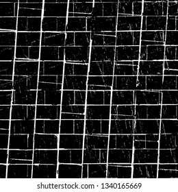 Black white grunge background. Abstract monochrome dark texture. Pattern of chips, scuffs, scratches and wear. Vintage old dirty surface