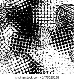 Black white grunge background. Abstract monochrome vector seamless texture