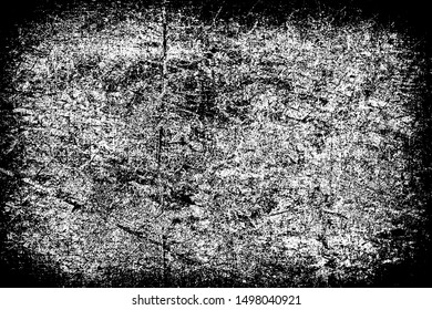 Black white grunge background. Abstract monochrome texture of scratches, chips, cracks. Vector pattern of the worn surface
