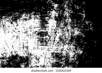 Black white grunge background. Abstract monochrome texture of scratches, chips, cracks. Vector pattern of the worn surface
