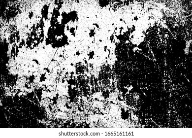 Black white grunge background. Abstract monochrome texture of scratches, chips, cracks. Vector pattern of the worn surface
