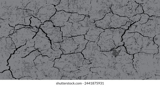 Black and white Grunge background. Abstract illustration texture of cracks, chips, dots. Dirty monochrome pattern of worn surface