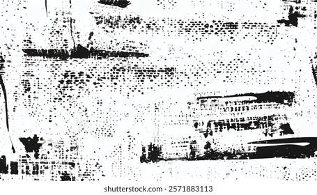 Black and white Grunge background.  Abstract monochrome vector texture. Grunge Texture Vector Isolated on White Background. Background of cracks, scuffs, chips, stains, ink spots, lines. EPS10.