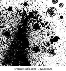 Black and white grunge background. Abstract vector texture of the ink spots. Vintage elements for printing on business cards, posters and design your own