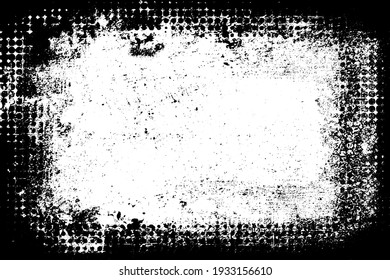 Black and white grunge background. Monochrome texture of wear, ruin, horror, dirt. The ink-stained surface is old