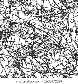 Black and white grunge background seamless. Abstract repeating monochrome texture. Vector chaotic pattern
