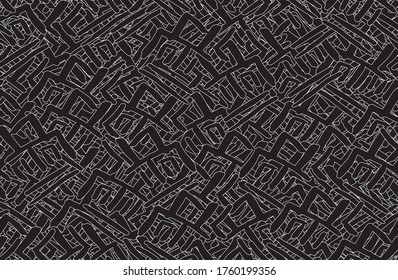 Black and white grunge background. Seamless abstract texture. A chaotic repeating pattern. Pop art handmade art
