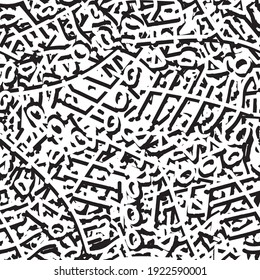 Black and white grunge background seamless. Abstract repeating monochrome texture. Vector chaotic pattern