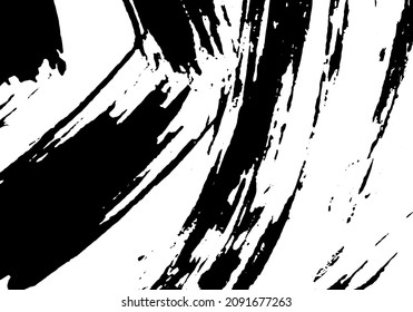 Black and white grunge background. Smears of black paint on white. The abstract backdrop is monochrome. Psychedelic Image