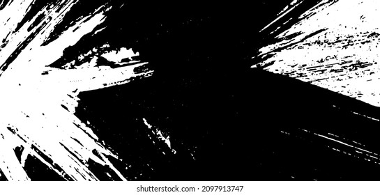 Black and white grunge background. Smears of black paint on white. The abstract backdrop is monochrome. Psychedelic Image