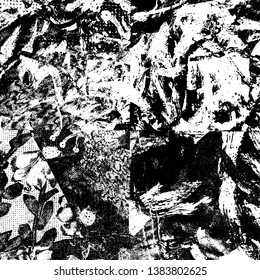 Black and white grunge background. The texture is monochrome of the old surface. Pattern of scratches and scuffs