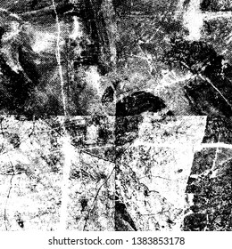 Black and white grunge background. The texture is monochrome of the old surface. Pattern of scratches and scuffs