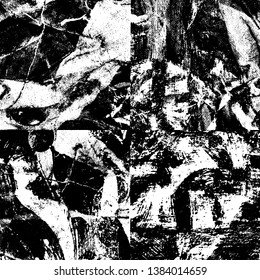 Black and white grunge background. The texture is monochrome of the old surface. Pattern of scratches and scuffs