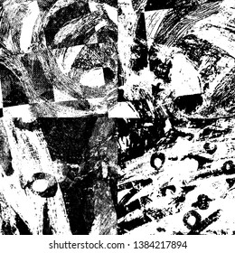 Black and white grunge background. The texture is monochrome of the old surface. Pattern of scratches and scuffs
