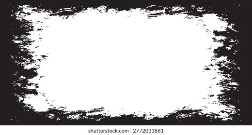 A black and white grunge border with a distressed, textured appearance, creating a rough frame effect.