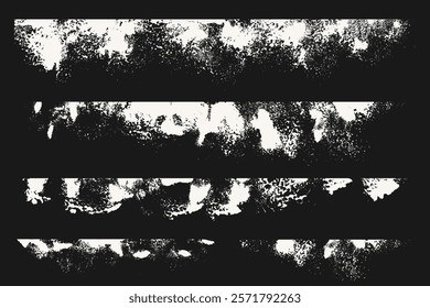 Black and White Grunge Borders Set. Urban Texture with Grainy Spray Effect. White Fragmented Grungy Texture. Grungy Top Border