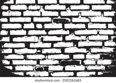 Black and White Grunge Brick Wall Background Vector Illustration