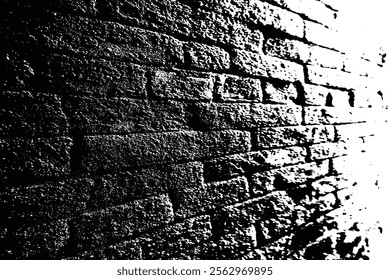 Black and White Grunge Brick Wall with Dramatic Lighting for Textures and Backgrounds