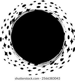 Black and white grunge circle frame. Abstract background. 
