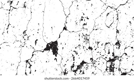 Textura angustiada grunge preto e branco com fundo de sobreposição de vetor de rachaduras