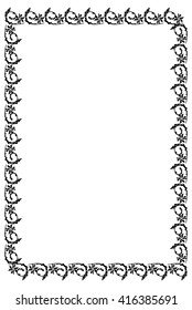 Black and white grunge frame with abstract floral elements. Vector clip art.