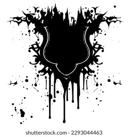 Black and white grunge frame with ink splashes. Vector illustration.