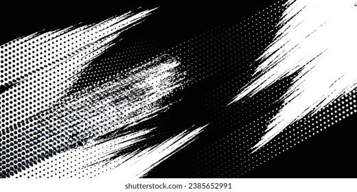 black and white grunge gradient halftone on blue background. Vector dotted sparkles or halftone shine pattern texture Pop Art Style Background.