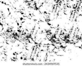 Schwarz-weiß Grunge Halbtonvektor. Textur der Notüberlagerung. Abstrakter Oberflächenstaub und raues Hintergrundkonzept. Platzieren Sie die Darstellung der Notlage über dem Objekt, um einen Grunge-Effekt zu erzeugen. Vektor EPS10.
