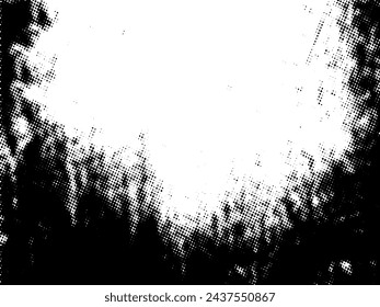 Schwarz-weiß Grunge Halbtonvektor. Textur der Notüberlagerung. Abstrakter Oberflächenstaub und raues Hintergrundkonzept. Platzieren Sie die Darstellung der Notlage über dem Objekt, um einen Grunge-Effekt zu erzeugen. Vektor EPS10.