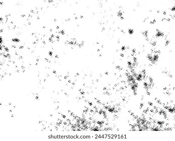 Schwarz-Weiß Grunge Halbton Vektorgrafik. Textur der Notüberlagerung. Abstrakter Oberflächenstaub und raues Hintergrundkonzept. Platzieren Sie die Darstellung der Notlage über dem Objekt, um einen Grunge-Effekt zu erzeugen. Vektorgrafik EPS10.
