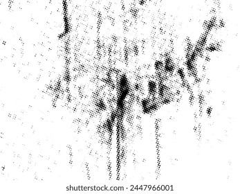 Schwarz-Weiß Grunge Halbton Vektorgrafik. Textur der Notüberlagerung. Abstrakter Oberflächenstaub und raues Hintergrundkonzept. Platzieren Sie die Darstellung der Notlage über dem Objekt, um einen Grunge-Effekt zu erzeugen. Vektorgrafik EPS10.
