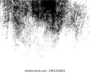 Schwarz-Weiß Grunge Halbton Vektorgrafik. Textur der Notüberlagerung. Abstrakter Oberflächenstaub und raues Hintergrundkonzept. Platzieren Sie die Darstellung der Notlage über dem Objekt, um einen Grunge-Effekt zu erzeugen. Vektorgrafik EPS10.