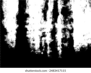 Schwarz-Weiß Grunge Halbton Vektorgrafik. Textur der Notüberlagerung. Abstrakter Oberflächenstaub und raues Hintergrundkonzept. Platzieren Sie die Darstellung der Notlage über dem Objekt, um einen Grunge-Effekt zu erzeugen. Vektorgrafik EPS10.
