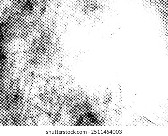 Vetor de meio-tom Grunge preto e branco. Textura de sobreposição de angústia. Abstrato pó de superfície e conceito de fundo áspero. A ilustração de angústia coloca sobre o objeto para criar o efeito grunge. Vetor EPS10.