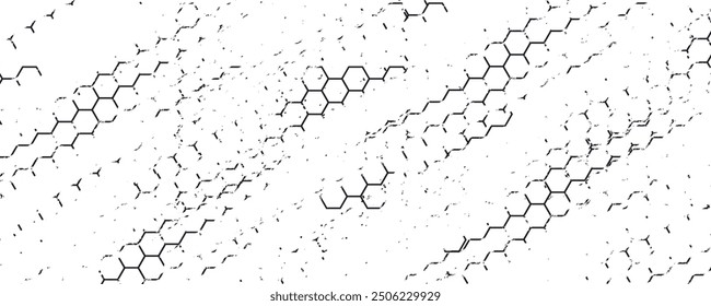 Black and white grunge hexagon pattern with distortion for background