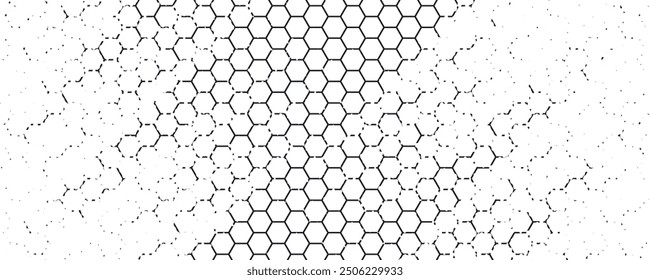 Black and white grunge hexagon pattern with distortion for background