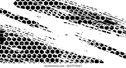 Black and white grunge hexagon pattern with distortion for background