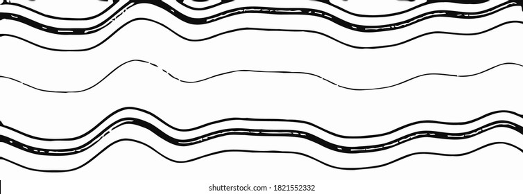Black and white grunge overlay. Wavy rough stripes. Monochrome vector organic texture.