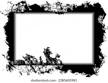 Black and white Grunge photo frame, Grunge border background. Abstract vintage grunge round stock brush album element, square vector template old photo frame effect and film grain texture