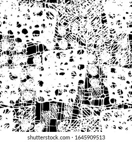 Black and white grunge seamless. Abstract repeating background. Monochrome pattern for fabric, wrapping paper