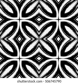 Black and white grunge seamless pattern. Abstract graphic seamless background with paint brush strokes. Square distressed ornament, monochrome hand drawn repeating texture, vector illustration