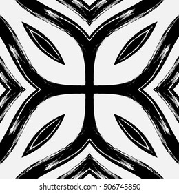Black and white grunge seamless pattern. Abstract graphic seamless background with paint brush strokes. Square distressed ornament, monochrome hand drawn repeating texture, vector illustration