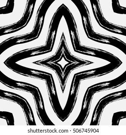 Black and white grunge seamless pattern. Abstract graphic seamless background with paint brush strokes. Square distressed ornament, monochrome hand drawn repeating texture, vector illustration