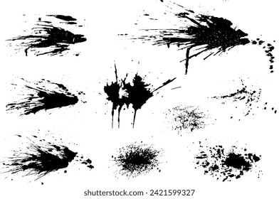 black and white grunge splatter background, a set of black ink circles brush stroke bundle on a white background,black and white icons set,