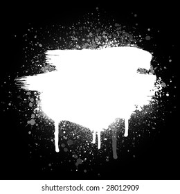 Black and white grunge spray paint splatter with brush stroke