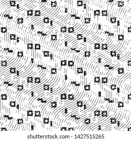 Black and white grunge stripe line vector background. Abstract halftone illustration background. Grunge grid background pattern