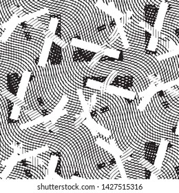 Black and white grunge stripe line vector background. Abstract halftone illustration background. Grunge grid background pattern