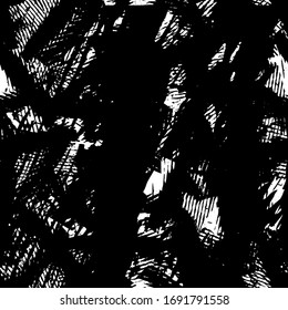 Black and white grunge texture. Abstract splashes of ink. Chaotic paint strokes. Dirty surface. Vector pattern of spots